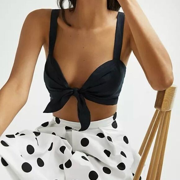 Anthropologie Maeve black linen tie front top women’s size XS - Picture 1 of 7